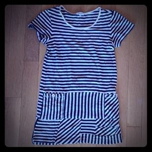 Blue and white cotton striped mini dress